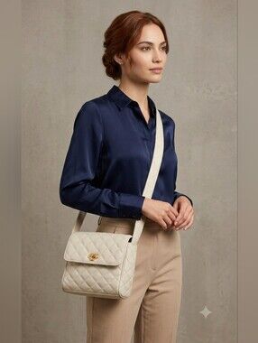 Jay Herbert Ivory Cream Vintage Quilted Mini Crossbody Shoulder Bag 6"X6.5"X2.5"